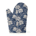 White And Blue Lotus Flower Print Single Oven Mitt
