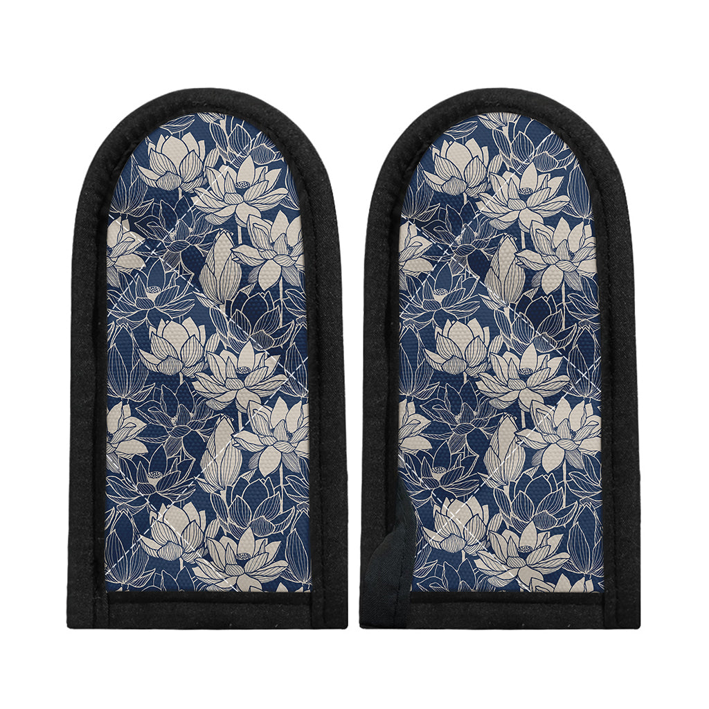 White And Blue Lotus Flower Print Skillet Handle Cover
