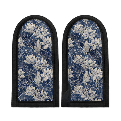 White And Blue Lotus Flower Print Skillet Handle Cover