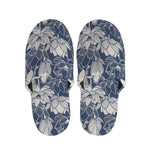 White And Blue Lotus Flower Print Slippers
