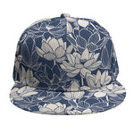 White And Blue Lotus Flower Print Snapback Cap