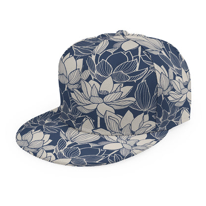 White And Blue Lotus Flower Print Snapback Cap