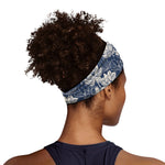 White And Blue Lotus Flower Print Sports Headband