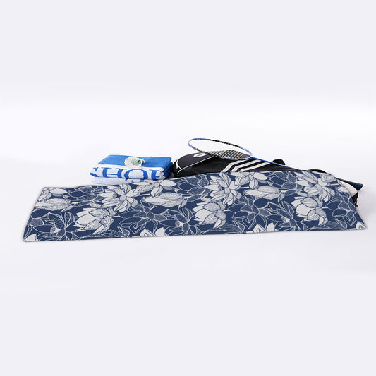White And Blue Lotus Flower Print Sports Towel