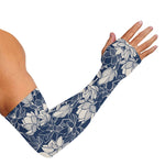 White And Blue Lotus Flower Print Sun Protection Arm Sleeves