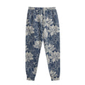 White And Blue Lotus Flower Print Sweatpants