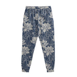 White And Blue Lotus Flower Print Sweatpants