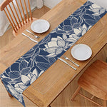 White And Blue Lotus Flower Print Table Runner