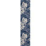 White And Blue Lotus Flower Print Table Runner