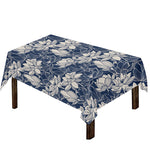 White And Blue Lotus Flower Print Tablecloth