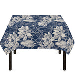 White And Blue Lotus Flower Print Tablecloth