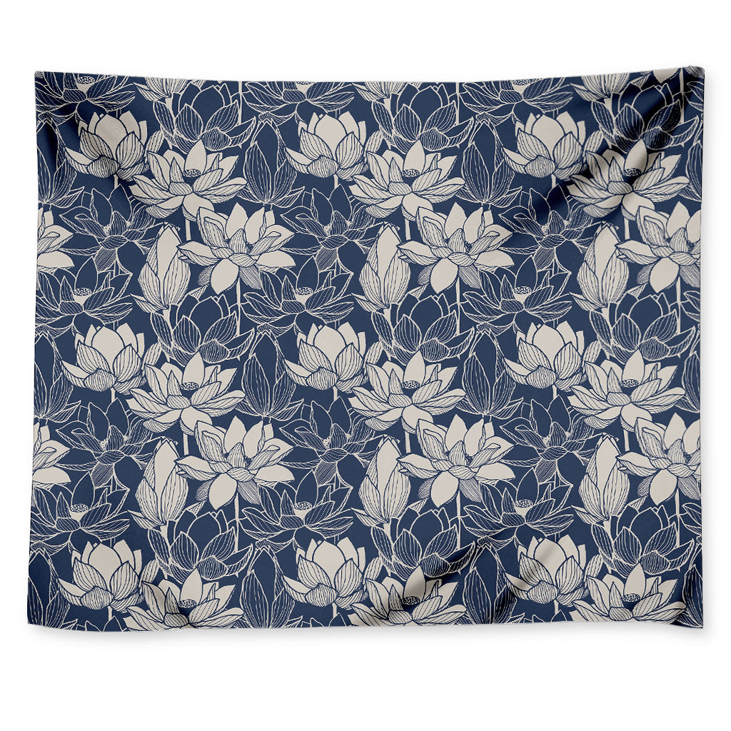 White And Blue Lotus Flower Print Tapestry