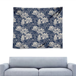 White And Blue Lotus Flower Print Tapestry