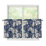 White And Blue Lotus Flower Print Tier Curtains