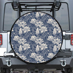 White And Blue Lotus Flower Print Tire Cover