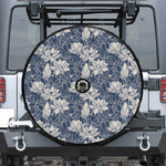 White And Blue Lotus Flower Print Tire Cover With Camera Hole