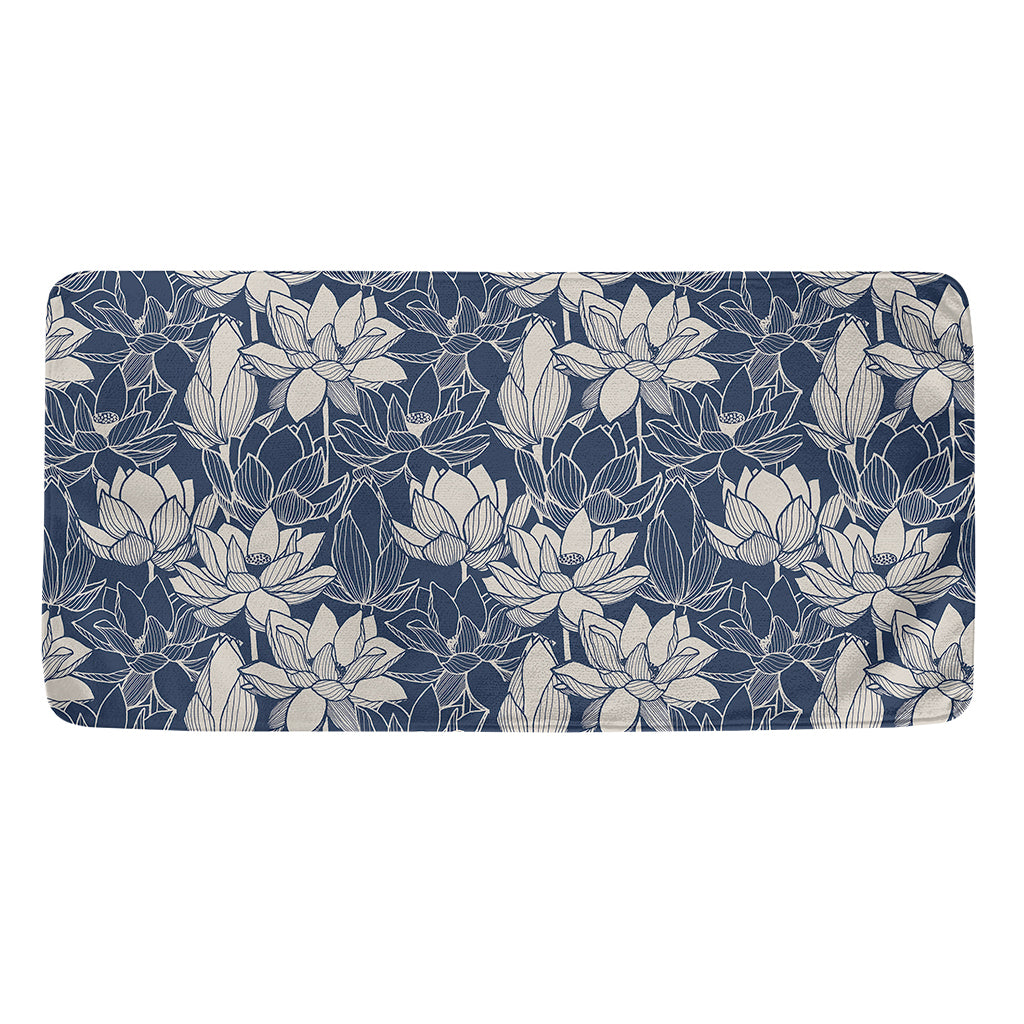 White And Blue Lotus Flower Print Towel