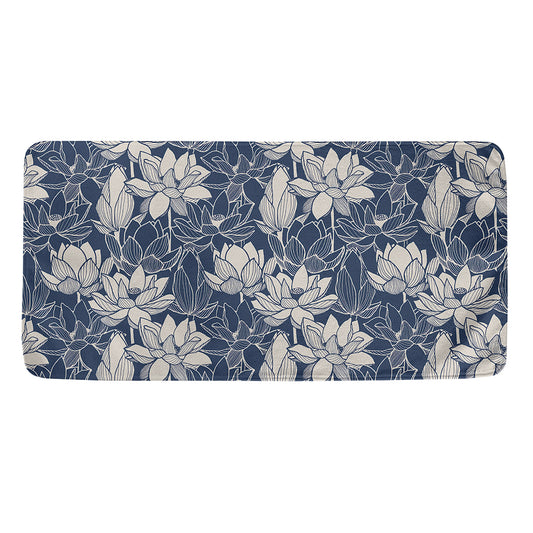 White And Blue Lotus Flower Print Towel