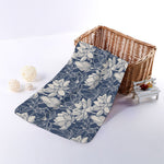 White And Blue Lotus Flower Print Towel