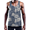 White And Blue Lotus Flower Print Men's Workout Tank Top