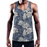 White And Blue Lotus Flower Print Training Tank Top