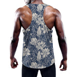 White And Blue Lotus Flower Print Training Tank Top