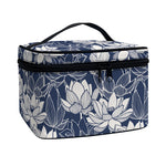 White And Blue Lotus Flower Print Travel Makeup Bag