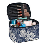 White And Blue Lotus Flower Print Travel Makeup Bag