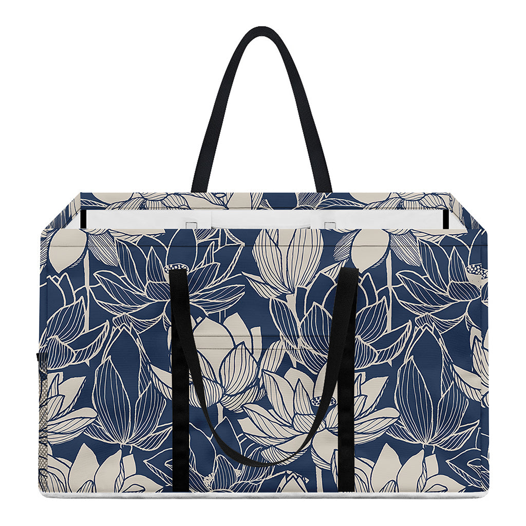 White And Blue Lotus Flower Print Utility Tote Bag