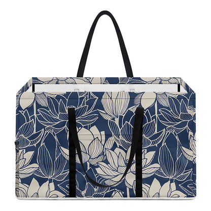 White And Blue Lotus Flower Print Utility Tote Bag