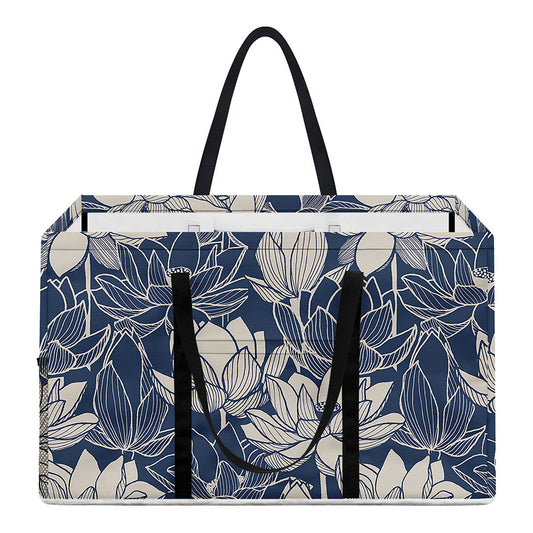 White And Blue Lotus Flower Print Utility Tote Bag