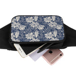 White And Blue Lotus Flower Print Waist Bag