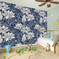 White And Blue Lotus Flower Print Wall Sticker