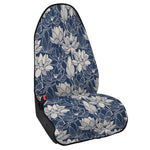White And Blue Lotus Flower Print Waterproof Car Seat Cover