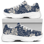 White And Blue Lotus Flower Print White Chunky Shoes