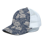 White And Blue Lotus Flower Print White Mesh Trucker Cap