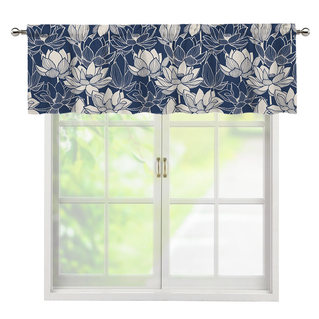White And Blue Lotus Flower Print Window Valance