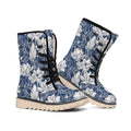 White And Blue Lotus Flower Print Winter Boots