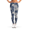 White And Blue Lotus Flower Print Women's Leggings