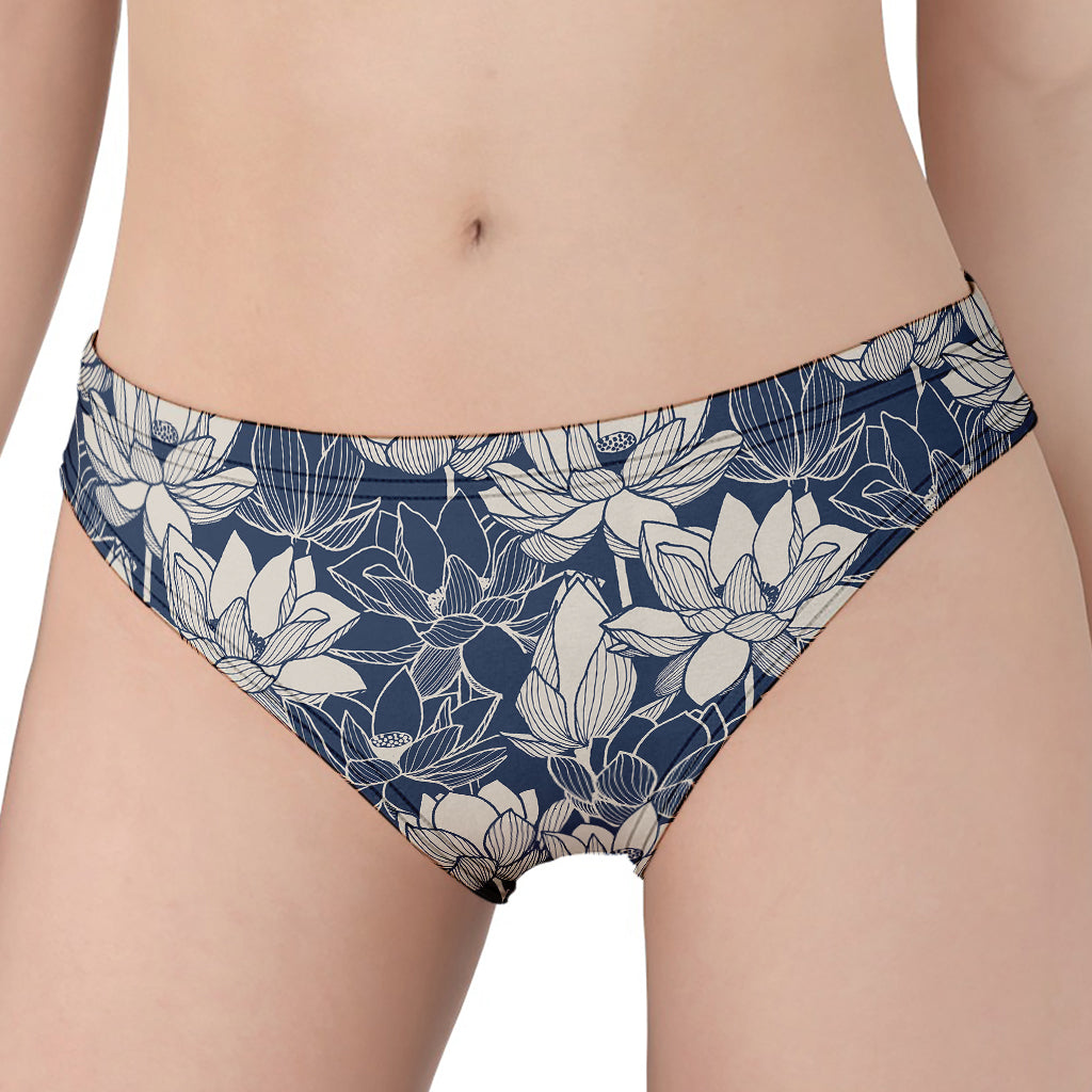 White And Blue Lotus Flower Print Women's Panties