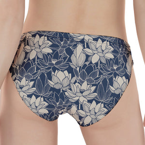 White And Blue Lotus Flower Print Women's Panties