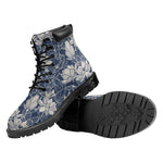 White And Blue Lotus Flower Print Work Boots