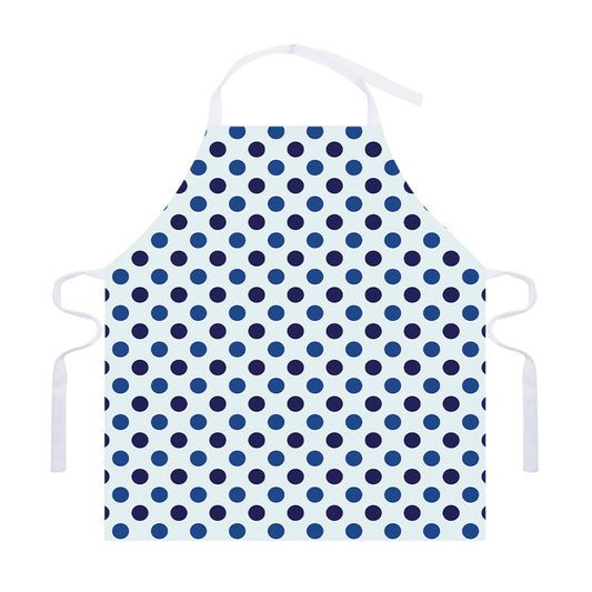 White And Blue Polka Dot Pattern Print Adjustable Apron