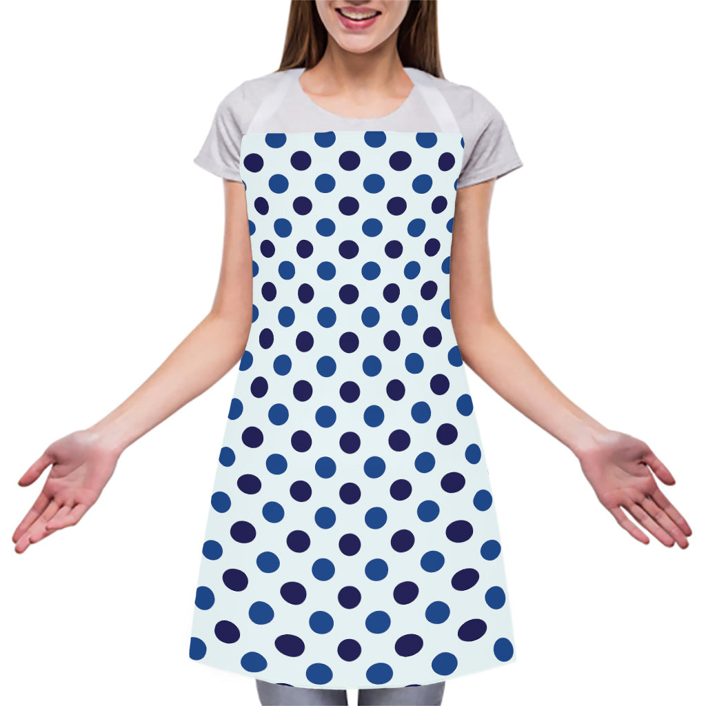 White And Blue Polka Dot Pattern Print Adjustable Apron
