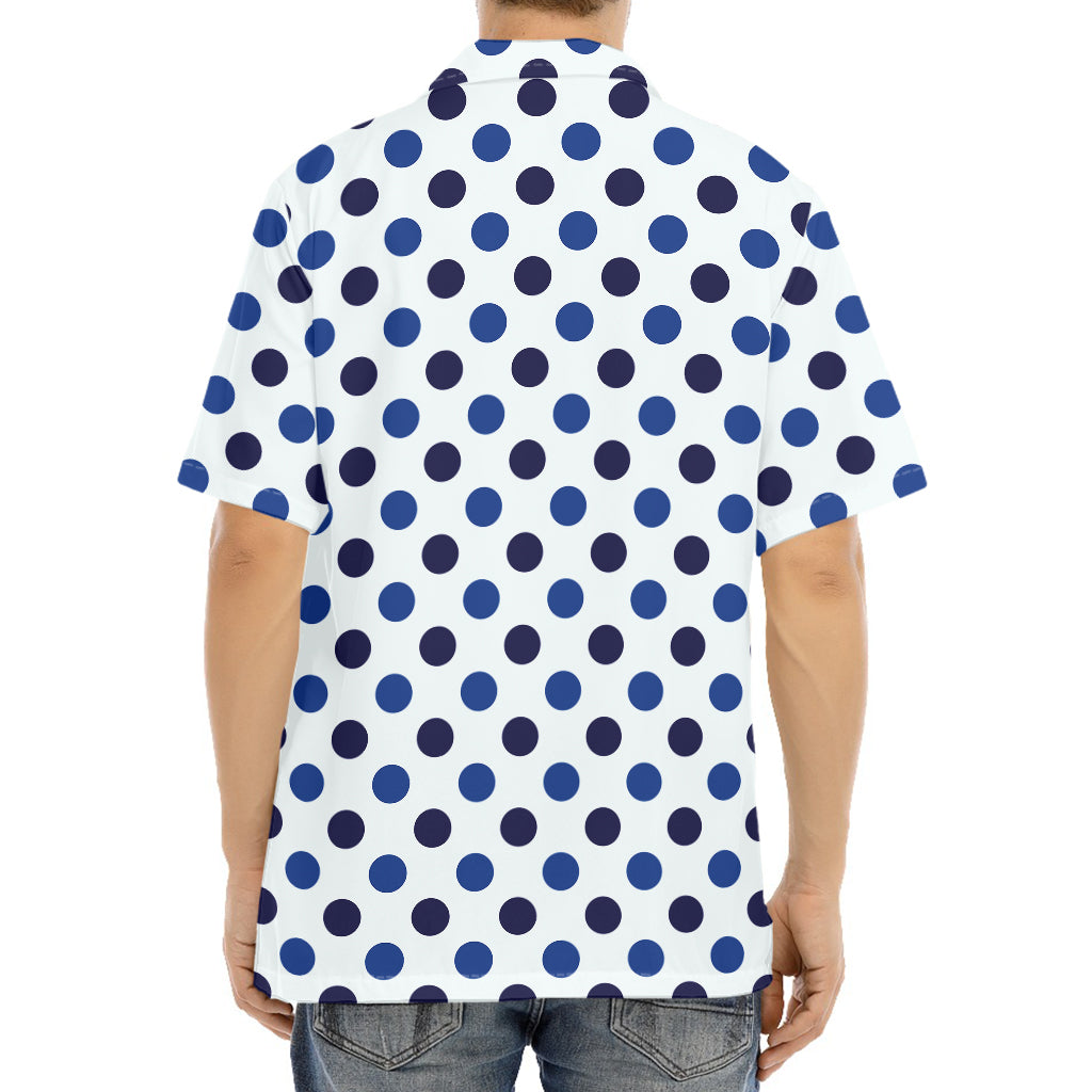 White And Blue Polka Dot Pattern Print Aloha Shirt