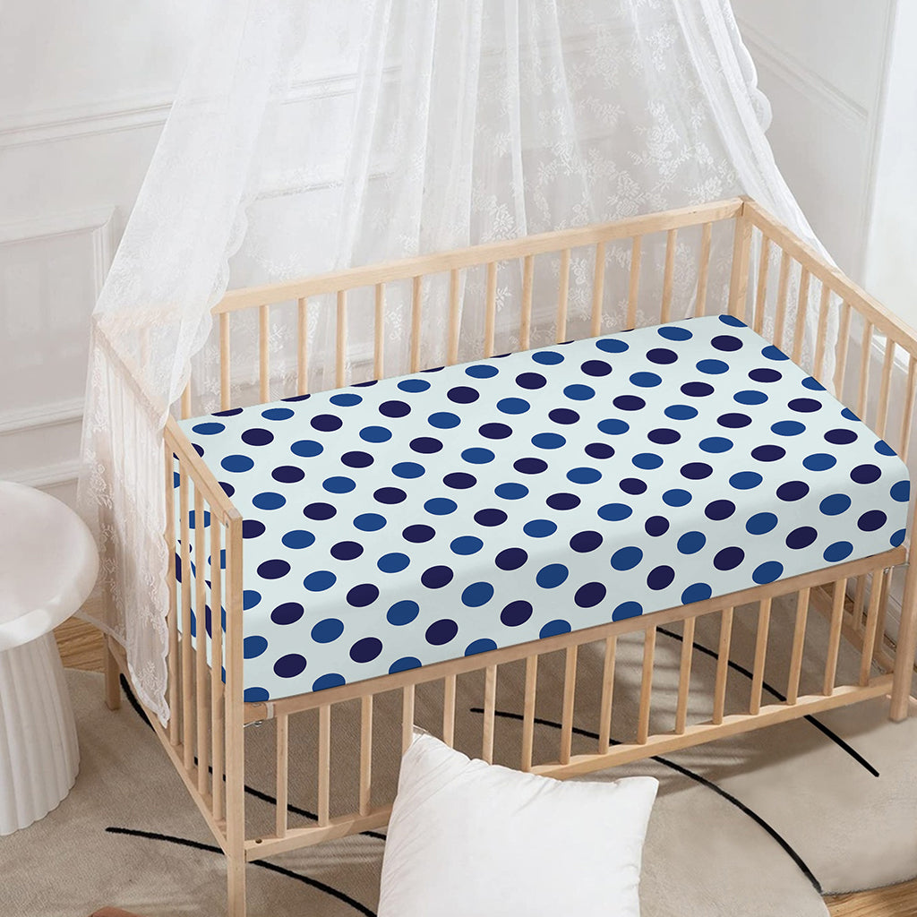 White And Blue Polka Dot Pattern Print Baby Crib Sheet