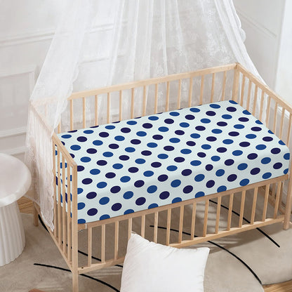 White And Blue Polka Dot Pattern Print Baby Crib Sheet