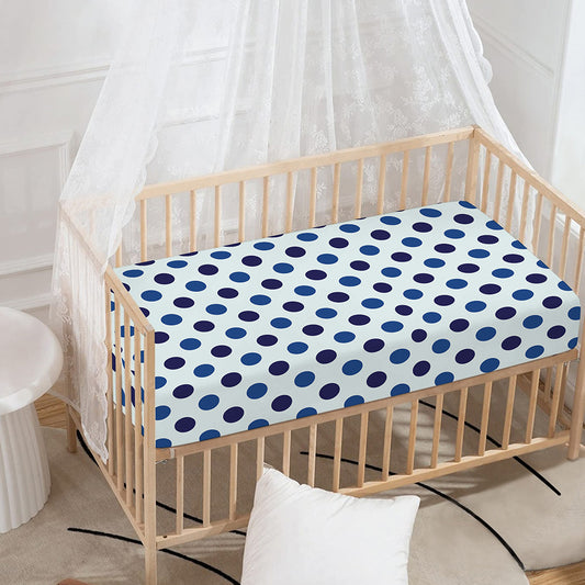 White And Blue Polka Dot Pattern Print Baby Crib Sheet