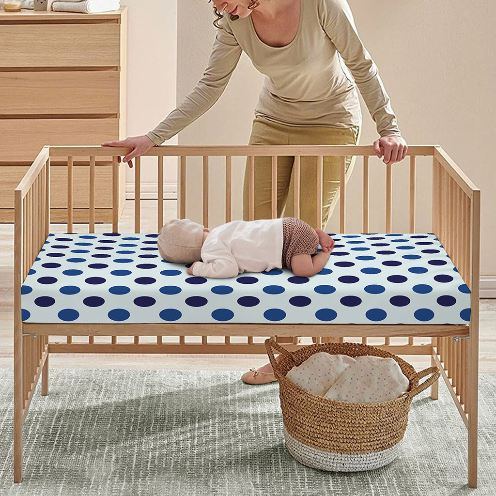 White And Blue Polka Dot Pattern Print Baby Crib Sheet