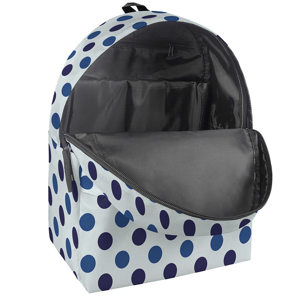 White And Blue Polka Dot Pattern Print Backpack